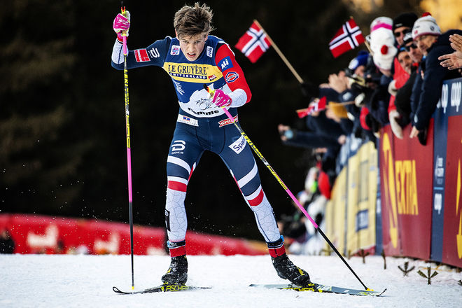 06.01.2019, Val di Fiemme, Italy (ITA):Johannes Hoesflot Klaebo (NOR) - FIS world cup cross-country, tour de ski, final climb men, Val di Fiemme (ITA). www.nordicfocus.com. © Modica/NordicFocus. Every downloaded picture is fee-liable.