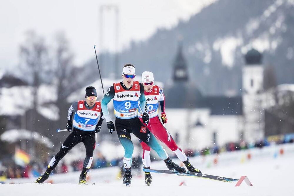 22.02.2019, Seefeld, Austria (AUT):Yoshito Watabe (JPN), Antoine Gerard (FRA), Jarl Magnus Riiber (NOR), (l-r)  - FIS nordic world ski championships, nordic combined, individual gundersen HS130/10km, Seefeld (AUT). www.nordicfocus.com. © Modica/NordicFo
