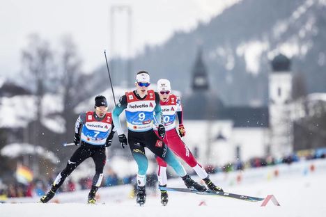 NordicFocus 22.02.2019, Seefeld, Austria (AUT):Yoshito Watabe (JPN), Antoine Gerard (FRA), Jarl Magnus Riiber (NOR), (l-r) - FIS nordic world ski championships, nordic combined, individual gundersen HS130/10km, Seefeld (AUT). www.nordicfocus.com. © Modica/NordicFo