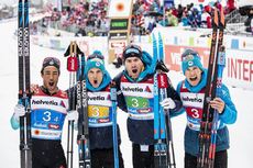 NordicFocus 01.03.2019, Seefeld, Austria (AUT):Richard Jouve ((FRA)), Clement Parisse ((FRA)), Maurice Manificat ((FRA)), Adrien Backscheider ((FRA)), (l-r) - FIS nordic world ski championships, cross-country, 4x10km men, Seefeld (AUT). www.nordicfocus.com. © Modi