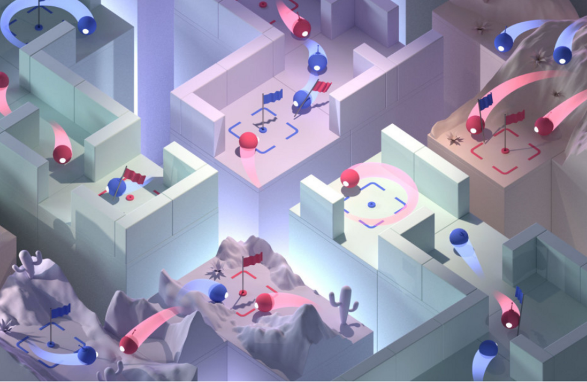 En illustrasjon som viser forskjellige strategier disse kunstige intelligensene brukte når de spilte. (Bilde: DeepMind)