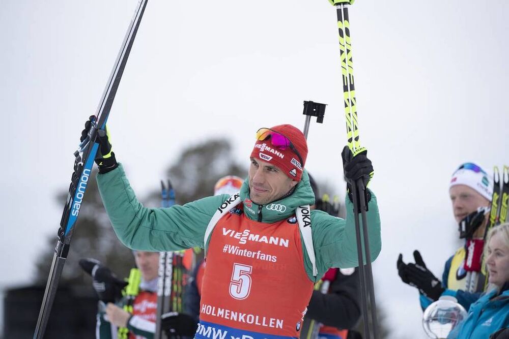 24.03.2019, Oslo, Norway (NOR):Arnd Peiffer (GER) - IBU world cup biathlon, mass men, Oslo (NOR). www.nordicfocus.com. © Manzoni/NordicFocus. Every downloaded picture is fee-liable.