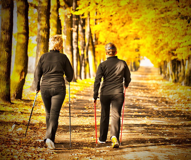 Two women in the park - Nordic walking
