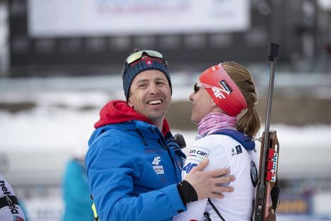 NordicFocus 24.03.2019, Oslo, Norway (NOR):Daniel Kuzmin (SVK), Anastasiya Kuzmina (SVK), (l-r) - IBU world cup biathlon, mass women, Oslo (NOR). www.nordicfocus.com. © Manzoni/NordicFocus. Every downloaded picture is fee-liable.
