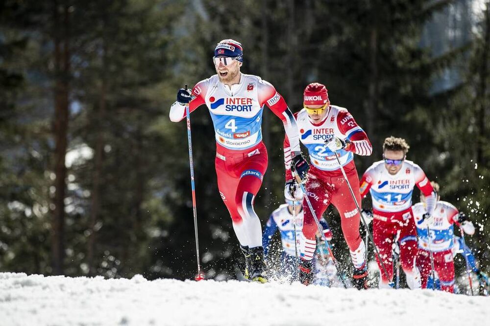23.02.2019, Seefeld, Austria (AUT):Martin Johnsrud Sundby (NOR), Alexander Bolshunov (RUS), (l-r)  - FIS nordic world ski championships, cross-country, skiathlon men, Seefeld (AUT). www.nordicfocus.com. © Modica/NordicFocus. Every downloaded picture is