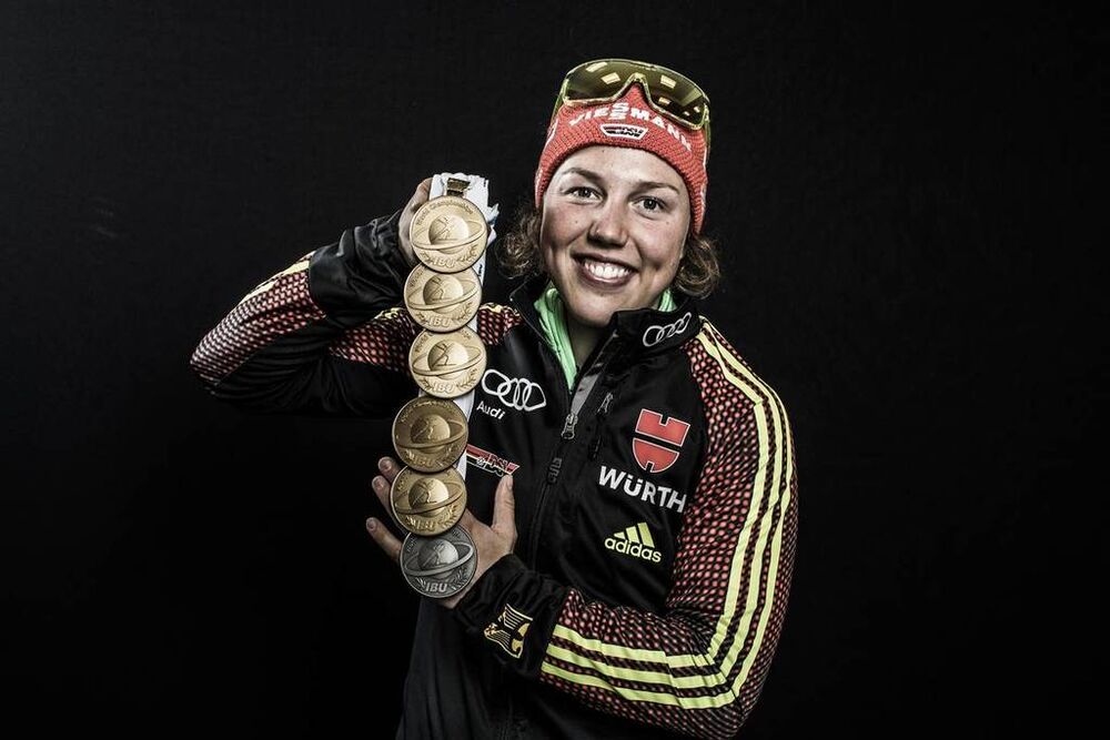 19.02.2017, Hochfilzen, Austria (AUT):Laura Dahlmeier (GER) - IBU world championships biathlon, medals, Hochfilzen (AUT). www.nordicfocus.com. © NordicFocus. Every downloaded picture is fee-liable.
