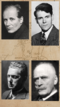 En collage som viser portrettbilder av forfatterne Stein Mehren, Knut Hamsun, Trygve Gulbranssen og Olav H. Hauge