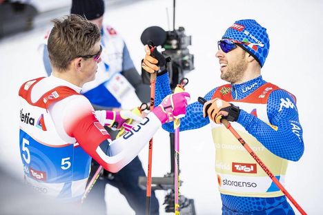 NordicFocus 21.02.2019, Seefeld, Austria (AUT):Federico Pellegrino (ITA), Johannes Hoesflot Klaebo (NOR), (l-r) - FIS nordic world ski championships, cross-country, individual sprint, Seefeld (AUT). www.nordicfocus.com. © Modica/NordicFocus. Every downloaded pictu