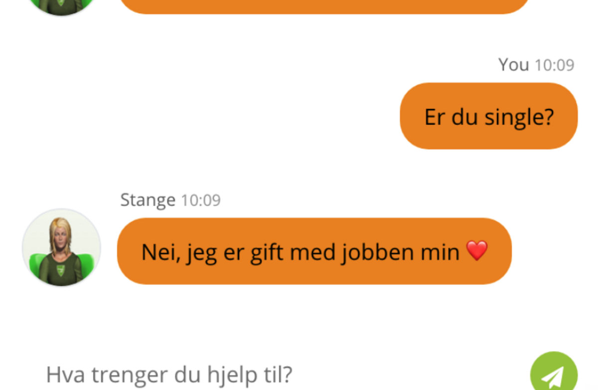 Eksempel på dialog med Chatrine, Stange kommunes chatbot.