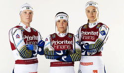 PRIORITET FINANS har ingått ett nytt avtal med skidlandslaget där Jens Burman, Charlotte Kalla och Stina Nilsson är bland dom största fixstjärnorna. Foto: SVENSKA SKIDFÖRBUNDET