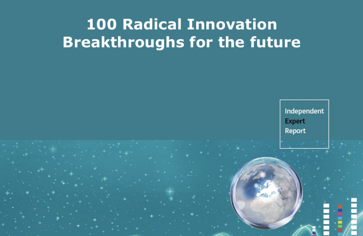 Fra EU-rapportens forside: 100 Radical Innovation Breakthroughs for the future