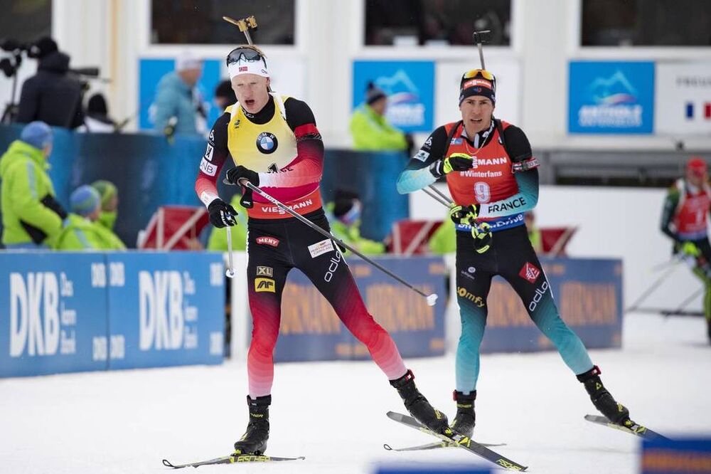 27.01.2019, Antholz, Italy (ITA):Johannes Thingnes Boe (NOR), Quentin Fillon Maillet (FRA), (l-r) -  IBU world cup biathlon, mass men, Antholz (ITA). www.nordicfocus.com. © Manzoni/NordicFocus. Every downloaded picture is fee-liable.
