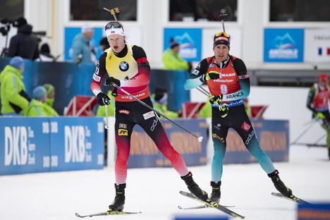 NordicFocus 27.01.2019, Antholz, Italy (ITA):Johannes Thingnes Boe (NOR), Quentin Fillon Maillet (FRA), (l-r) - IBU world cup biathlon, mass men, Antholz (ITA). www.nordicfocus.com. © Manzoni/NordicFocus. Every downloaded picture is fee-liable.