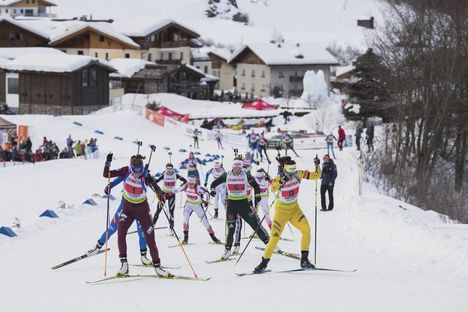 NordicFocus 28.01.2018, Ridnaun, Italy (ITA):Victoria Slivko (RUS), Nadine Horchler (GER), Johanna Skottheim (SWE), (l-r) - IBU Open European championships biathlon, relay mixed, Ridnaun (ITA). www.nordicfocus.com. © Manzoni/NordicFocus. Every downloaded picture is