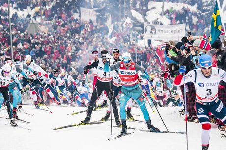 NordicFocus 10.03.2018, Oslo, Norway (NOR):Simen Andreas Sveen (NOR), Dario Cologna (SUI), Maurice Manificat (FRA), Martin Johnsrud Sundby (NOR), (l-r) - FIS world cup cross-country, mass men, Oslo (NOR). www.nordicfocus.com. © Modica/NordicFocus. Every downloaded