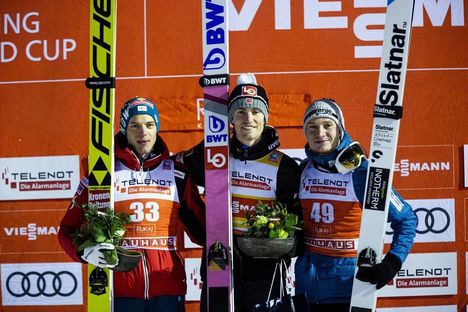NordicFocus 30.11.2019, Ruka, Finland (FIN):ASCHENWALD, TANDE, LANISEK, (l-r) - FIS world cup ski jumping, individual HS142, Ruka (FIN). www.nordicfocus.com. © Modica/NordicFocus. Every downloaded picture is fee-liable.