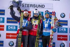 NordicFocus 01.12.2019, Oestersund, Sweden, (SWE):Tarjei Boe (NOR), Johannes Thingnes Boe (NOR), Matvey Eliseev (RUS) - IBU world cup biathlon, sprint men, Oestersund (SWE). www.nordicfocus.com. © Nico Manzoni/NordicFocus. Every downloaded picture is fee-liable.