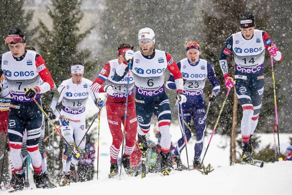 02.12.2018, Lillehammer, Norway (NOR):Simen Hegstad Krueger (NOR), Martin Johnsrud Sundby (NOR), Johannes Hoesflot Klaebo (NOR), (l-r)  - FIS world cup cross-country, pursuit men, Lillehammer (NOR). www.nordicfocus.com. © Modica/NordicFocus. Every downl