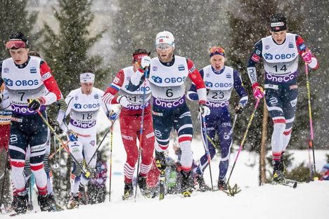 NordicFocus 02.12.2018, Lillehammer, Norway (NOR):Simen Hegstad Krueger (NOR), Martin Johnsrud Sundby (NOR), Johannes Hoesflot Klaebo (NOR), (l-r) - FIS world cup cross-country, pursuit men, Lillehammer (NOR). www.nordicfocus.com. © Modica/NordicFocus. Every downl