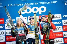 NordicFocus 07.12.2019, Lillehammer, Norway (NOR):Jessica Diggins (USA), Therese Johaug (NOR), Heidi Weng (NOR), (l-r) - FIS world cup cross-country, skiathlon women, Lillehammer (NOR). www.nordicfocus.com. © Modica/NordicFocus. Every downloaded picture is fee-lia