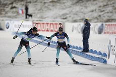 NordicFocus 07.12.2019, Oestersund, Sweden, (SWE):Quentin Fillon Maillet (FRA), Simon Desthieux (FRA), (l-r) - IBU world cup biathlon, relay men, Oestersund (SWE). www.nordicfocus.com. © Manzoni/NordicFocus. Every downloaded picture is fee-liable.