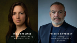 Inga Strümke, PhD i partikkelfysikk og AI-rådgiver i PwC og Fredrik Syversen, direktør for strategi- og forretningsutvikling i IKT-Norge. Foto: IKT Norge