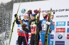 NordicFocus 13.12.2019, Hochfilzen, Austria (AUT):Ingrid Landmark Tandrevold (NOR), Dorothea Wierer (ITA), Svetlana Mironova (RUS), (l-r) - IBU world cup biathlon, sprint women, Hochfilzen (AUT). www.nordicfocus.com. © Manzoni/NordicFocus. Every downloaded picture