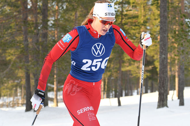 MARIA NORDSTRÖM överraskade och vann damernas 20 km klassisk masstart i Skandinaviska cupen i finska Vuokatti under lördagen. Foto/rights: ROLF ZETTERBERG/kekstock.com