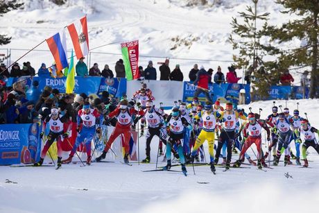NordicFocus 15.12.2019, Hochfilzen, Austria (AUT):Johannes Dale (NOR), Matvey Eliseev (RUS), Lukas Hofer (ITA), Antonin Guigonnat (FRA), Peppe Femling (SWE), Artem Tyshchenko (UKR), Miha Dovzan (SLO), Philipp Horn (GER), Krasimir Anev (BUL), Florent Claude (BEL), (l