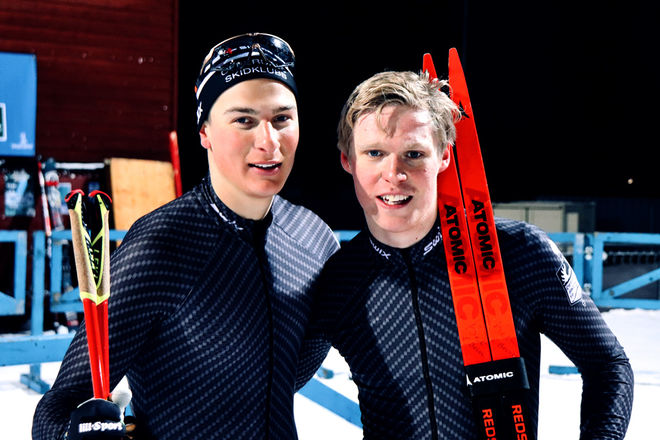 MAX NOVAK och Axel Aflodal fixade en dubbelseger till Sollefteå i FIS-sprinten i Östersund. Foto: MATTIAS BÅNGMAN