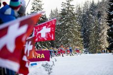 NordicFocus 28.12.2019, Lenzerheide, Switzerland (SUI):Federico Pellegrino (ITA), Alexander Bolshunov (RUS), Iivo Niskanen (FIN), Sergey Ustiugov (RUS), Johannes Hoesflot Klaebo (NOR), (l-r) - FIS world cup cross-country, tour de ski, mass women, Lenzerheide (SUI).