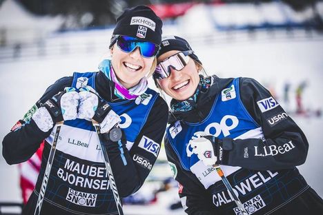 NordicFocus 27.12.2019, Lenzerheide, Switzerland (SUI):Sadie Maubet Bjornsen (USA), Sophie Caldwell (USA), (l-r) - FIS world cup cross-country, tour de ski, training, Lenzerheide (SUI). www.nordicfocus.com. © Modica/NordicFocus. Every downloaded picture is fee-lia