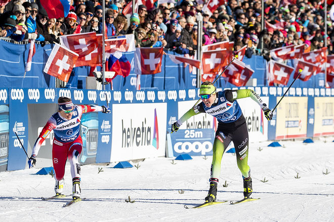 FOTOFINISH! Anamarija Lampic (th) passerade Maiken Caspersen Falla precis före mållinjen och vann efter att juryn granskat målbilden. Foto: NORDIC FOCUS