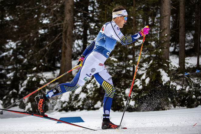 CALLE HALFVARSSON har avancert upp bland dom 10 bästa i Tour de Ski efter två bra lopp i Toblach under nyårshelgen. Foto: NORDIC FOCUS
