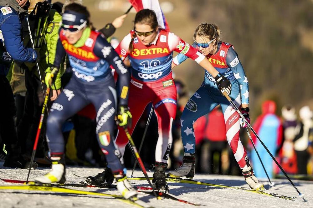 05.01.2020, Val di Fiemme, Italy (ITA):Sadie Maubet Bjornsen (USA) - FIS world cup cross-country, tour de ski, final climb women, Val di Fiemme (ITA). www.nordicfocus.com. © Becchis/NordicFocus. Every downloaded picture is fee-liable.