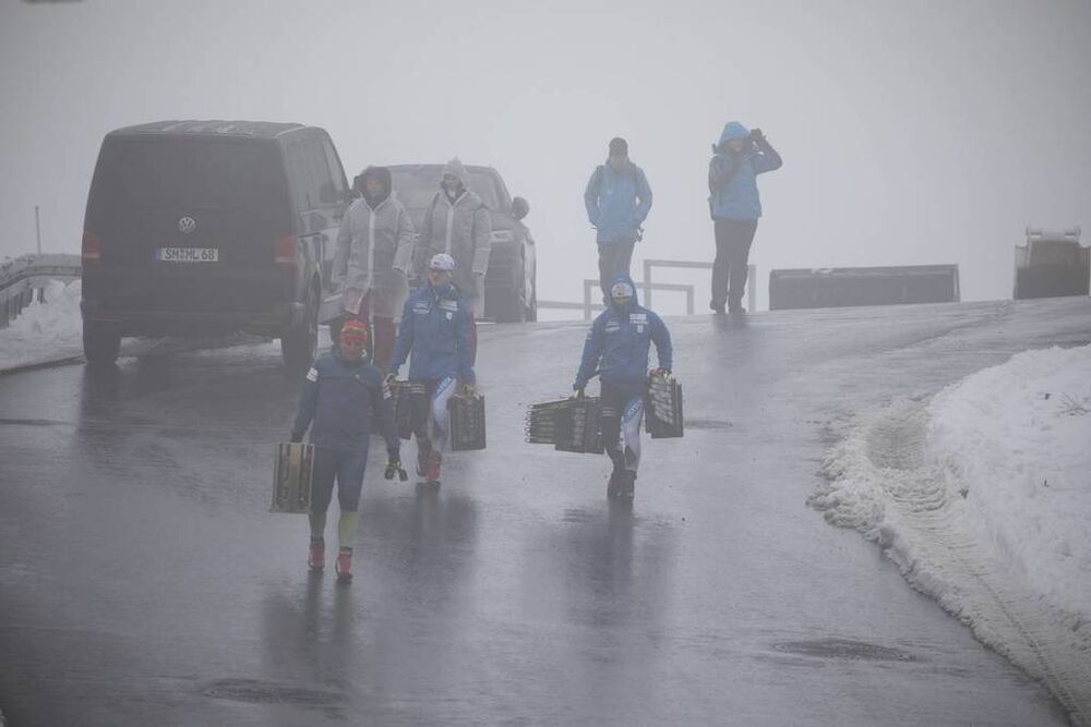 08.01.2020, Oberhof, Germany (GER):Event Feature: technicians walk through the fog -  IBU world cup biathlon, training, Oberhof (GER). www.nordicfocus.com. © Manzoni/NordicFocus. Every downloaded picture is fee-liable.