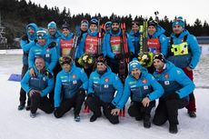 NordicFocus 11.01.2020, Oberhof, Germany (GER):Simon Desthieux (FRA), Emilien Jacquelin (FRA), Martin Fourcade (FRA), Quentin Fillon Maillet (FRA), (l-r) - IBU world cup biathlon, relay men, Oberhof (GER). www.nordicfocus.com. © Manzoni/NordicFocus. Every download