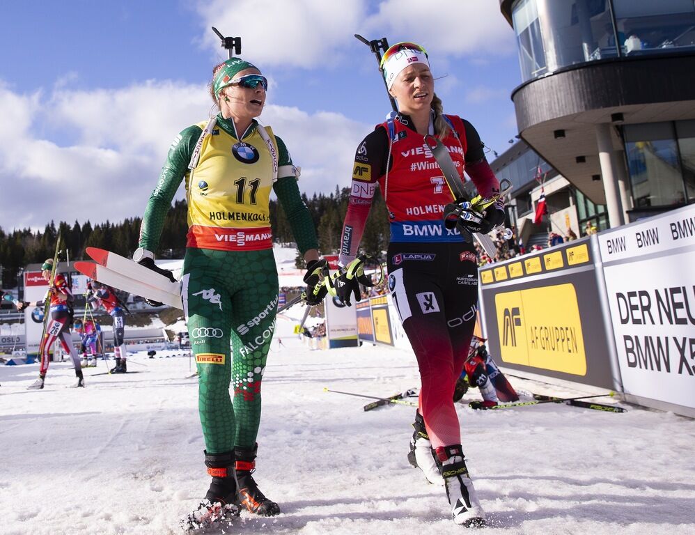 23.03.2019, Oslo, Norway (NOR):Dorothea Wierer (ITA), Tiril Eckhoff (NOR), (l-r) - IBU world cup biathlon, pursuit women, Oslo (NOR). www.nordicfocus.com. © Manzoni/NordicFocus. Every downloaded picture is fee-liable.