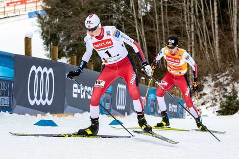 NordicFocus 26.01.2020, Oberstdorf, Germany (GER):Jens Luraas Oftebro (NOR), Jarl Magnus Riiber (NOR) - FIS world cup nordic combined, individual gundersen HS140/10km, Oberstdorf (GER). www.nordicfocus.com. © Volk/NordicFocus. Every downloaded picture is fee-liable