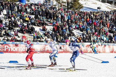NordicFocus 16.03.2019, Falun, Sweden (SWE):Natalia Matveeva (RUS), Sophie Caldwell (USA), Ida Ingemarsdotter (SWE), (l-r) - FIS world cup cross-country, individual sprint, Falun (SWE). www.nordicfocus.com. © Modica/NordicFocus. Every downloaded picture is fee-lia