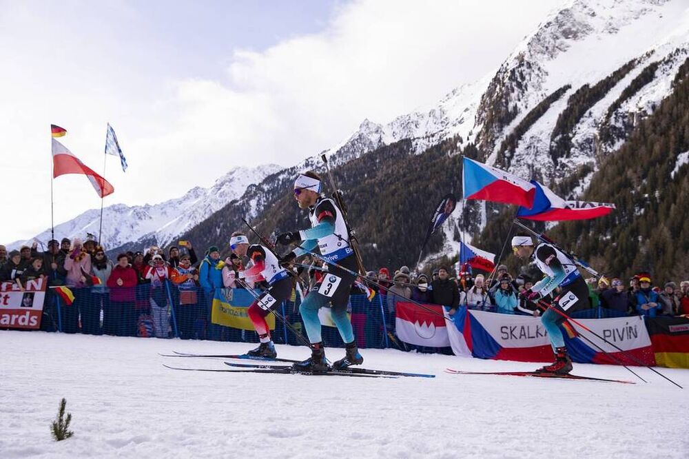 26.01.2019, Antholz, Italy (ITA):Erlend Bjoentegaard (NOR), Antonin Guigonnat (FRA), Martin Fourcade (FRA), (l-r) -  IBU world cup biathlon, pursuit men, Antholz (ITA). www.nordicfocus.com. © Manzoni/NordicFocus. Every downloaded picture is fee-liable.
