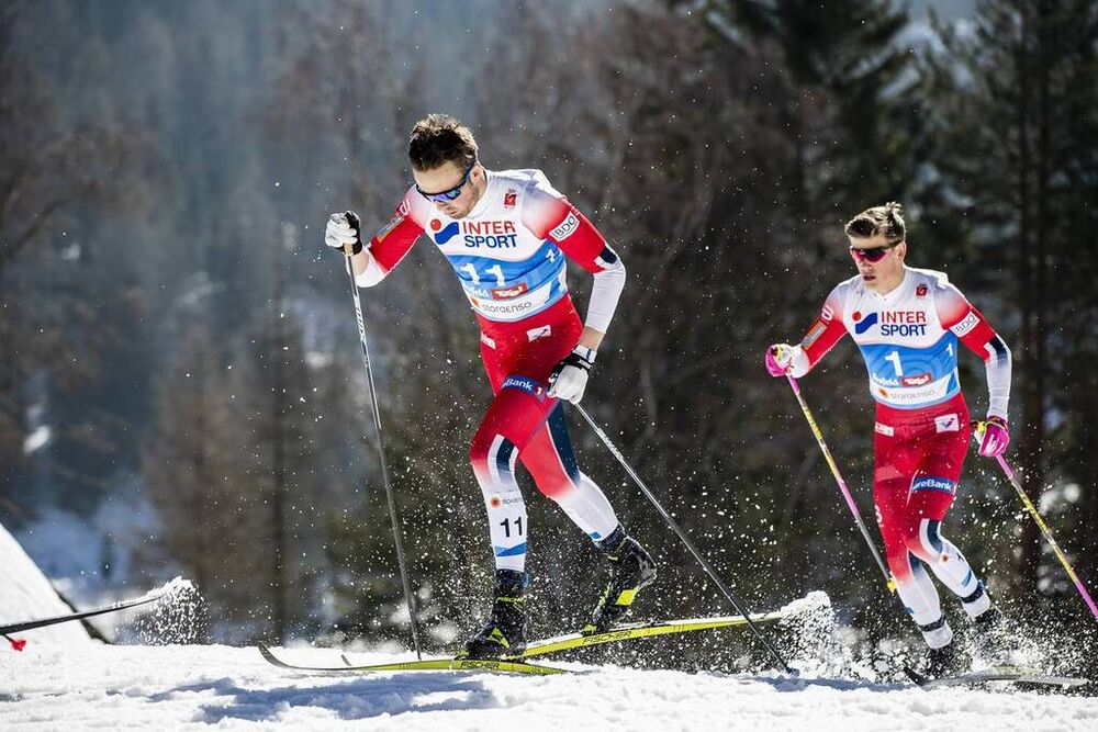 23.02.2019, Seefeld, Austria (AUT):Emil Iversen (NOR), Johannes Hoesflot Klaebo (NOR), (l-r)  - FIS nordic world ski championships, cross-country, skiathlon men, Seefeld (AUT). www.nordicfocus.com. © Modica/NordicFocus. Every downloaded picture is fee-l