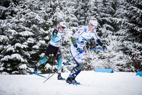 NordicFocus 19.01.2020, Nove Mesto, Czech Republic (CZE):Jens Burman (SWE), Jules Chappaz (FRA), (l-r) - FIS world cup cross-country, pursuit men, Nove Mesto (CZE). www.nordicfocus.com. © Modica/NordicFocus. Every downloaded picture is fee-liable.