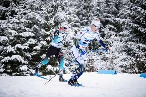 NordicFocus 19.01.2020, Nove Mesto, Czech Republic (CZE):Jens Burman (SWE), Jules Chappaz (FRA), (l-r) - FIS world cup cross-country, pursuit men, Nove Mesto (CZE). www.nordicfocus.com. © Modica/NordicFocus. Every downloaded picture is fee-liable.