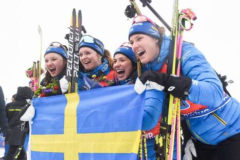 NordicFocus 16.03.2019, Oestersund, Sweden (SWE):Linn Persson (SWE), Mona Brorsson (SWE), Anna Magnusson (SWE), Hanna Oeberg (SWE) - IBU world championships biathlon, relay women, Oestersund (SWE). www.nordicfocus.com. © Tumashov/NordicFocus. Every downloaded pictu