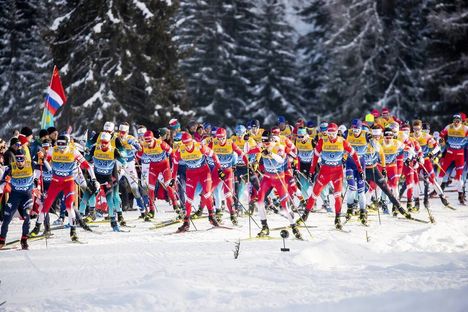 NordicFocus 28.12.2019, Lenzerheide, Switzerland (SUI):Federico Pellegrino (ITA), Emil Iversen (NOR), Renaud Jay (FRA), Gleb Retivykh (RUS), Alexander Bolshunov (RUS), Andrey Melnichenko (RUS), Johannes Hoesflot Klaebo (NOR), Sergey Ustiugov (RUS), Clement Parisse (