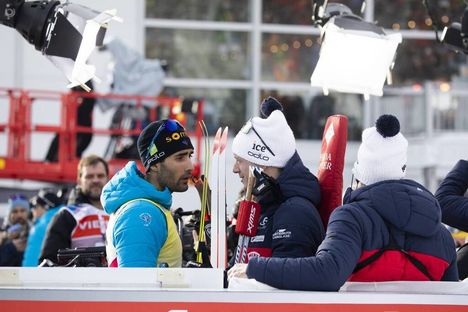 NordicFocus 15.02.2020, Antholz, Italy (ITA):Martin Fourcade (FRA), Johannes Thingnes Boe (NOR), (l-r) - IBU World Championships Biathlon, sprint men, Antholz (ITA). www.nordicfocus.com. © Manzoni/NordicFocus. Every downloaded picture is fee-liable.