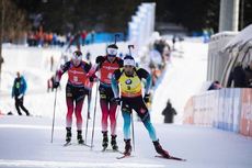 NordicFocus 16.02.2020, Antholz, Italy (ITA):Johannes Thingnes Boe (NOR), Tarjei Boe (NOR), Martin Fourcade (FRA), (l-r) - IBU World Championships Biathlon, pursuit men, Antholz (ITA). www.nordicfocus.com. © Manzoni/NordicFocus. Every downloaded picture is fee-liab