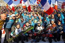 NordicFocus 22.02.2020, Antholz, Italy (ITA):Emilien Jacquelin (FRA), Martin Fourcade (FRA), Simon Desthieux (FRA), Quentin Fillon Maillet (FRA), (l-r) - IBU World Championships Biathlon, relay men, Antholz (ITA). www.nordicfocus.com. © Modica/NordicFocus. Every do