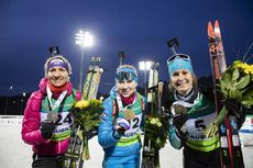 NordicFocus 26.02.2020, Minsk-Raubichi, Belarus (BLR):Olena Pidhrushna (UKR), Evgeniya Pavlova (RUS), Chloe Chevalier (FRA), (l-r) - IBU Open European Championships Biathlon, SuperSprint women, Minsk-Raubichi (BLR). www.nordicfocus.com. © Manzoni/NordicFocus. Every